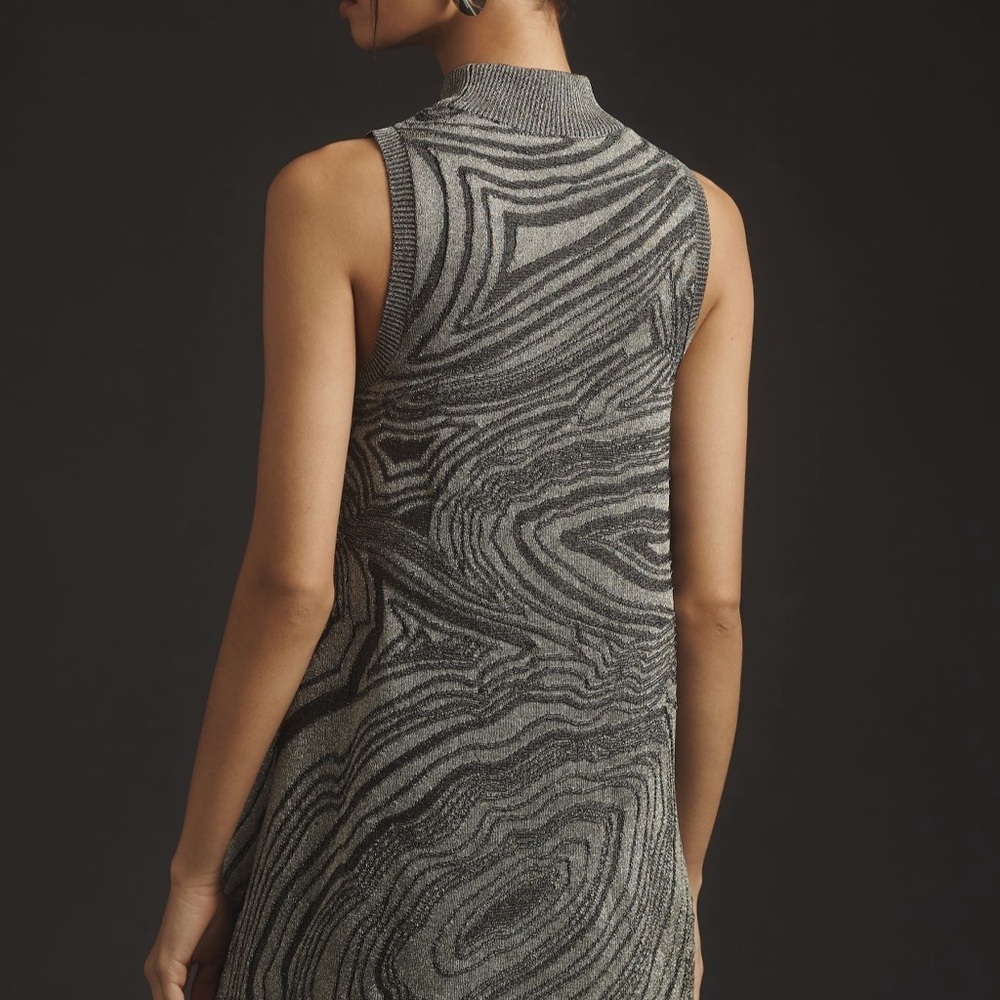 ANTHROPOLOGIE Metallic Sleeveless Mock-Neck Sweater Mini Dresssize Small - Picture 4 of 7